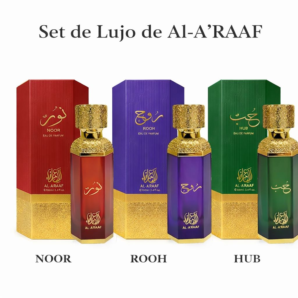 Al-A'RAAF Set de Lujo Eau de Parfum NOOR ROOH HUB Dulce Amaderado Elegante Floral Woody Scents for Women