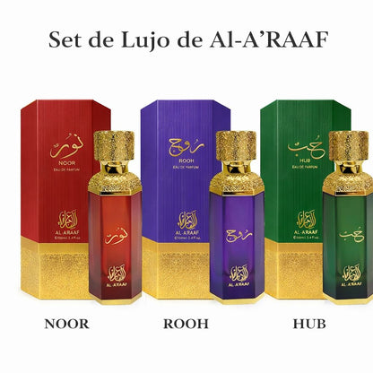 Al-A'RAAF Set de Lujo Eau de Parfum NOOR ROOH HUB Dulce Amaderado Elegante Floral Woody Scents for Women